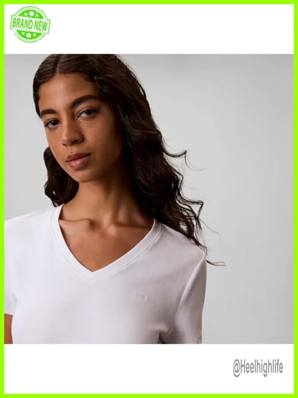Calvin Klein V-Neck Short Sleeve Tee for Women - Cotton Elastane Slim Fit